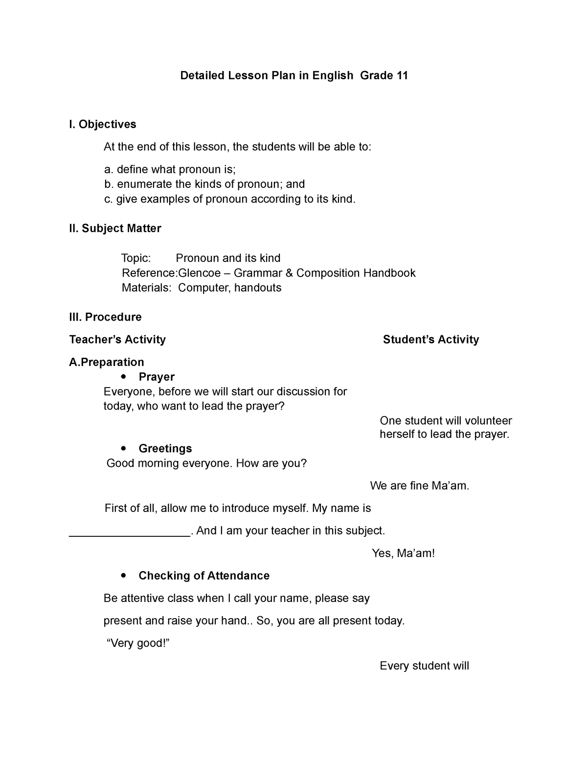 detailed-lp-pronoun-and-its-kind-1-copy-detailed-lesson-plan-in