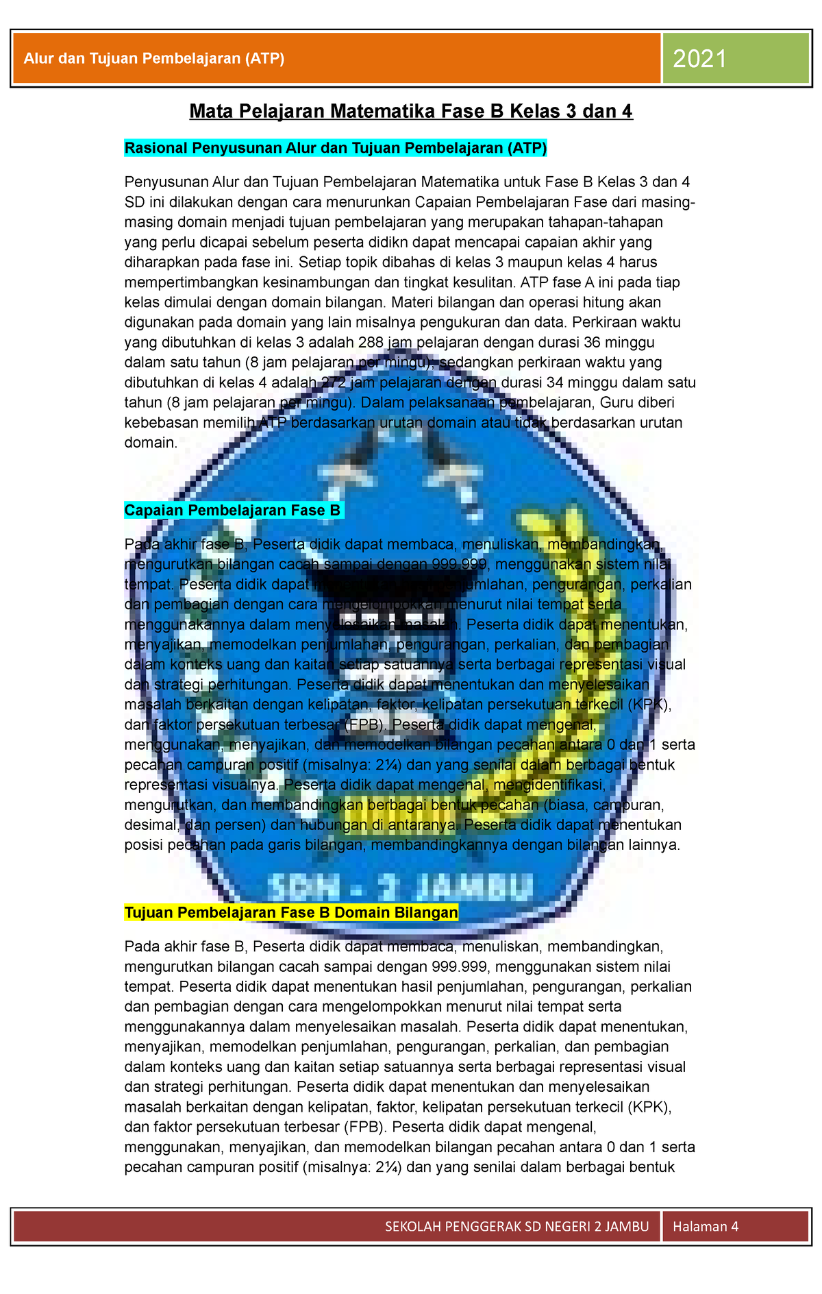 85120853 ATPKelas 4Matematika 2 - Mata Pelajaran Matematika Fase B ...