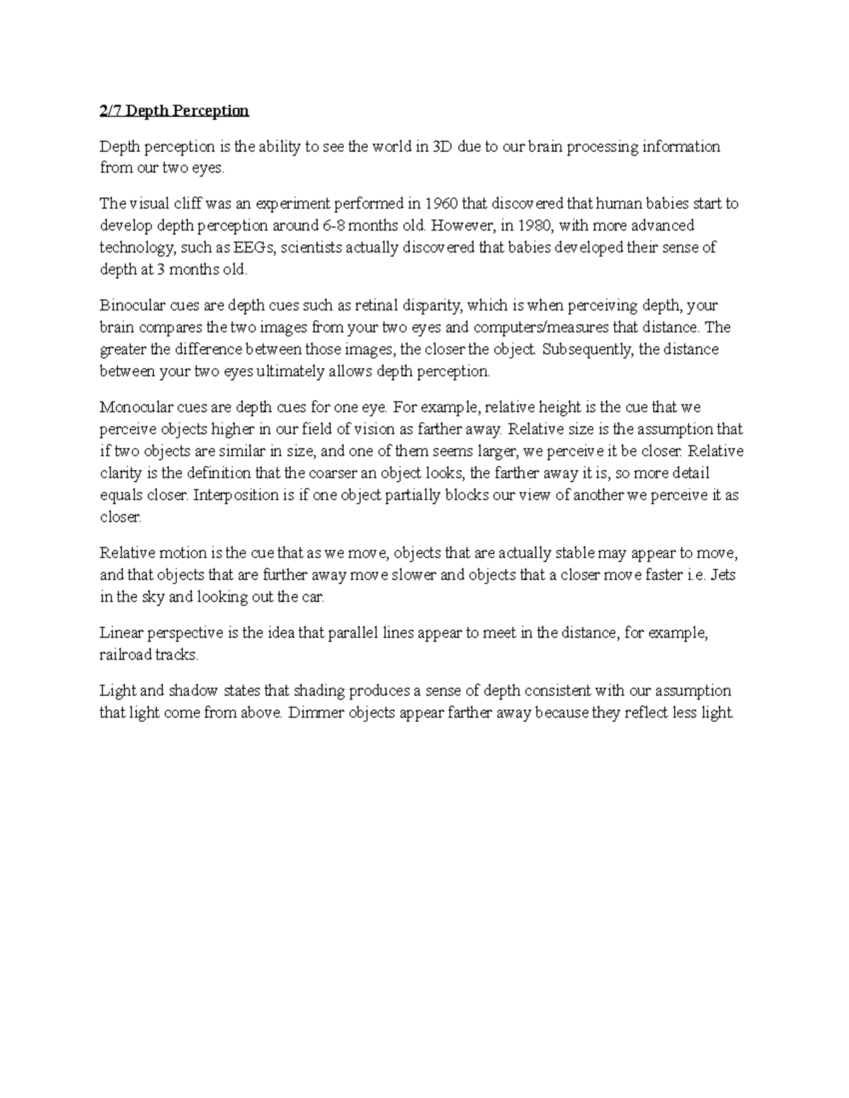 27Depth Perception 111 - Depth Perception Depth perception is the ...