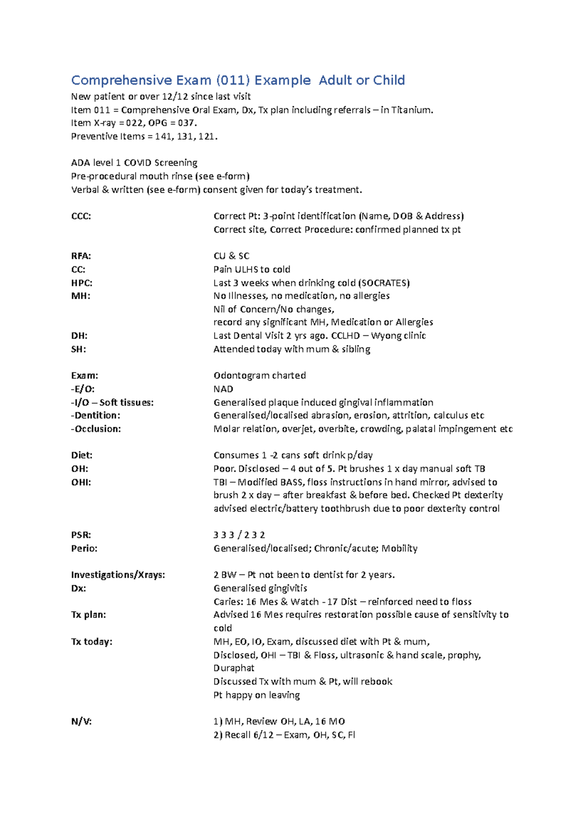 Example Filled Template for 011 - Comprehensive Exam (011) Example ...