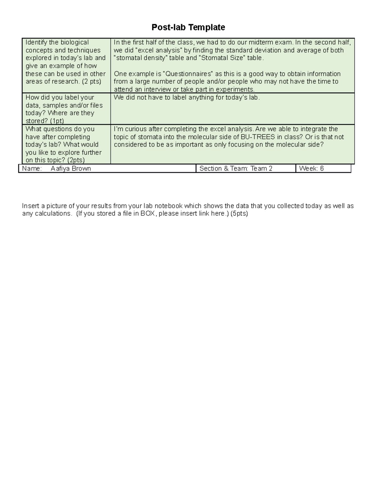 BIO 1105 Post-lab Assignment Day 6 (Summer) - Post-lab Template ...