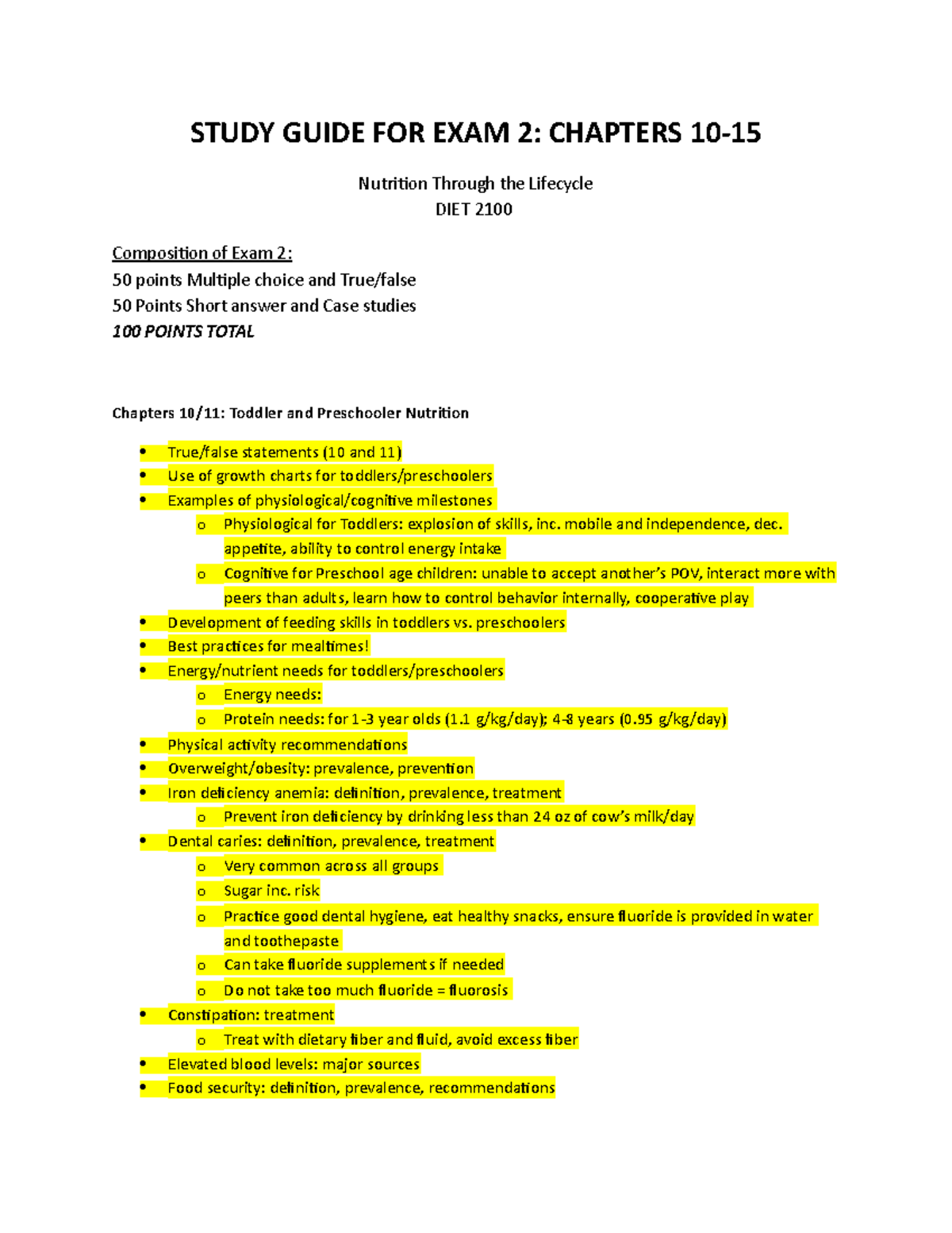 2100 Exam 2 Study Guide Study Guide For Exam 2 Chapters Nutrition