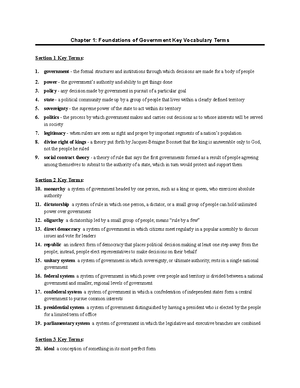 Government Chapter 1 Vocabulary Terms - Chapter 1: Foundations of Government  Key Vocabulary Terms - Studocu