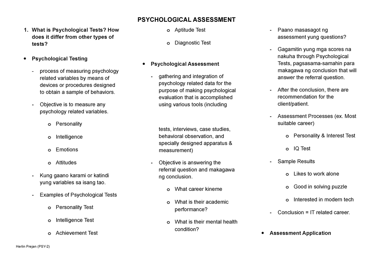 psychological test assignment