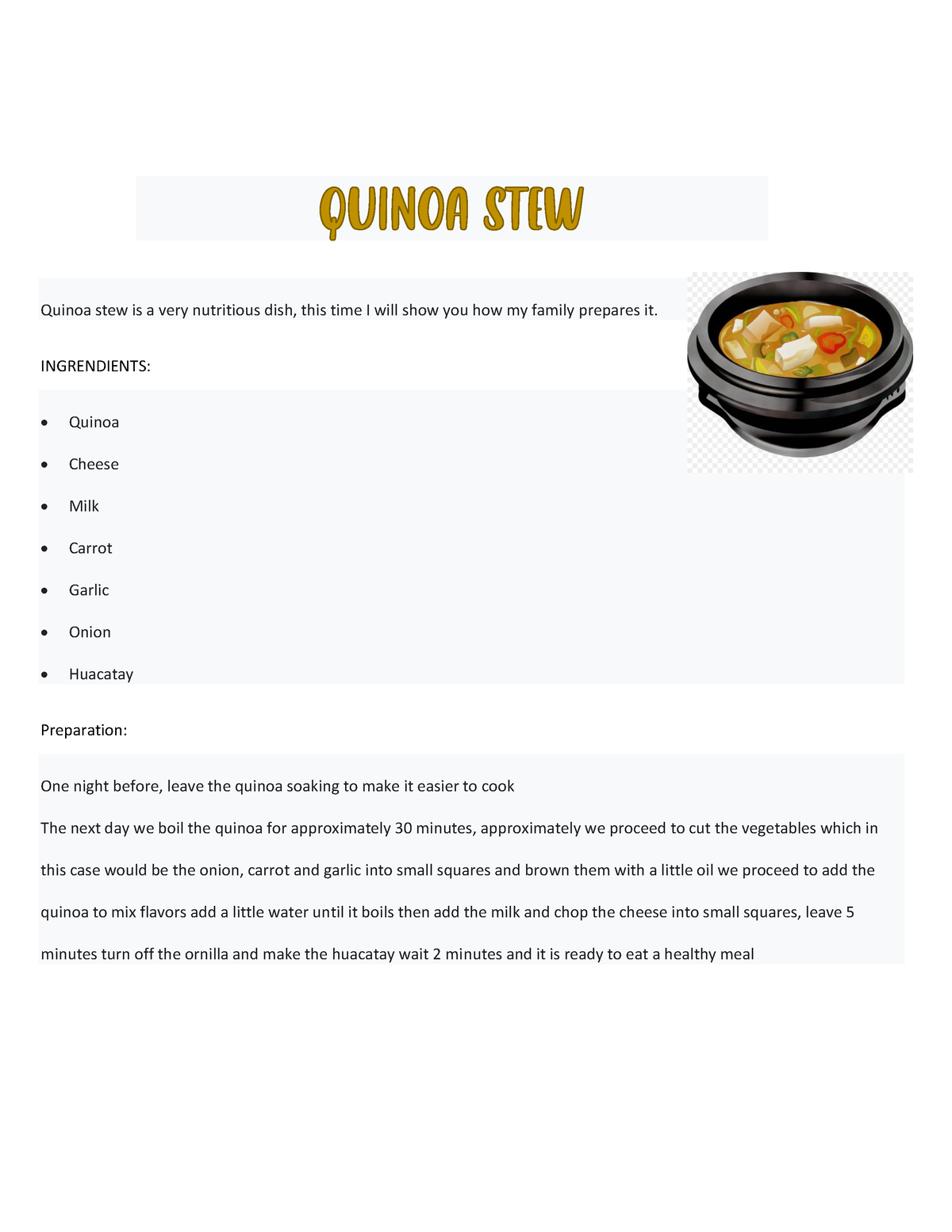 Receta saludable ingles Quinoa stew is a very nutritious dish, this