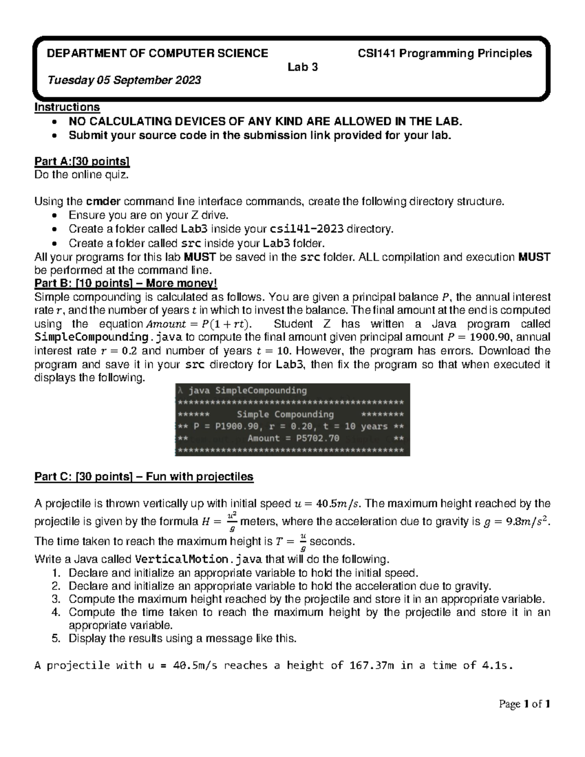 Csi141 lab3-2023-9am - Programming principles - UB - Studocu