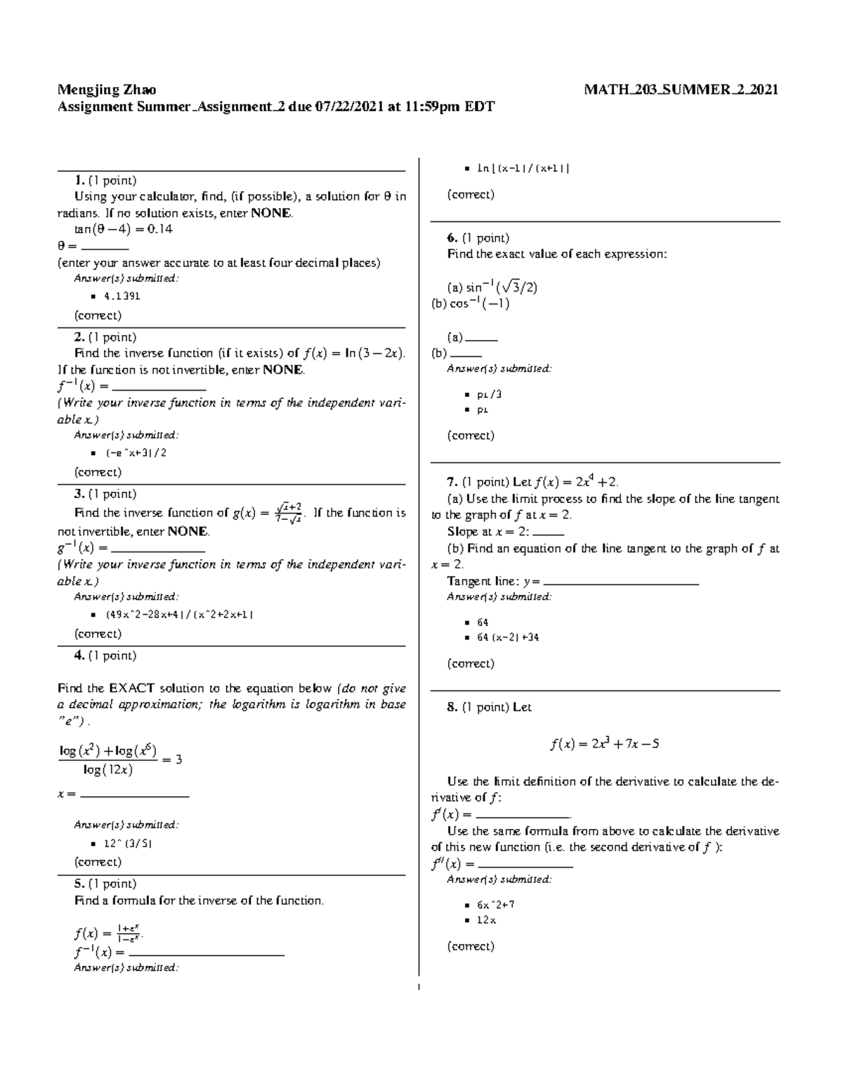 MATH 203 Summer 2 2021 - Mengjing Zhao MATH 203 SUMMER 22021 Assignment ...