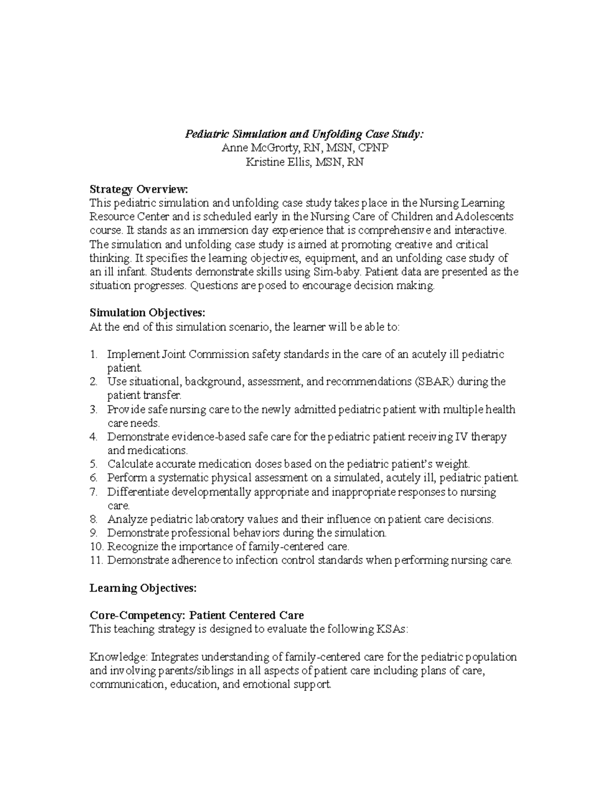 Pediatric Simulation Make Up Assignment - Pediatric Simulation and ...