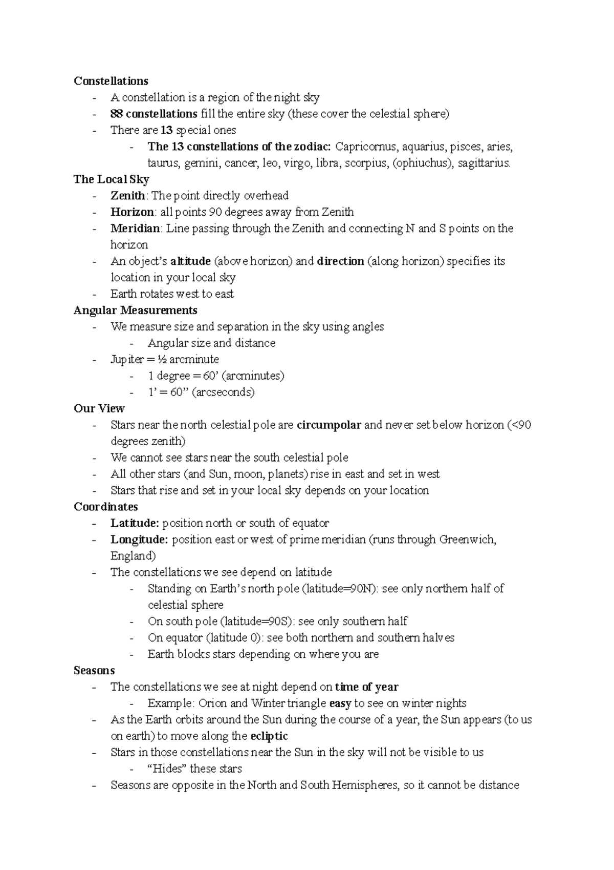 ASTR 120 3 - Lecture notes 1 - Constellations - A constellation is a ...
