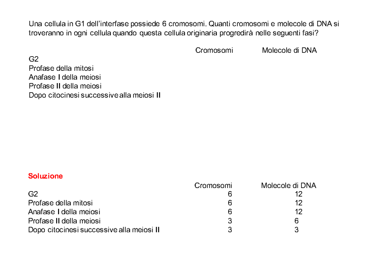 Esercizi genetica microrganismi - Una cellula in G1 dell’interfase