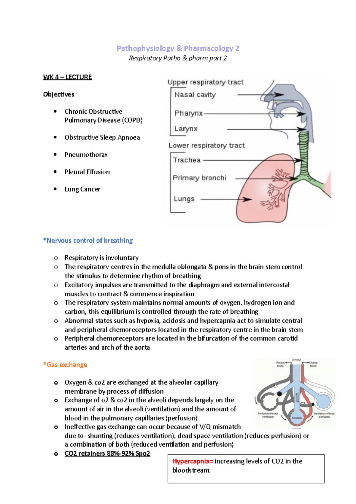 Wk 4 - Respiratory Patho & pharm part 2 - Pathophysiology ...