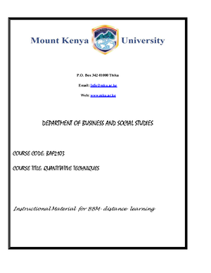 MBA QUIZ.......... - Quantitative methods - Studocu