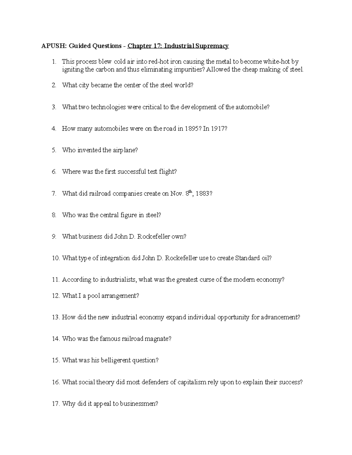 Apush - Chapter 17 Guided Reading Questions 2 - APUSH: Guided Questions ...