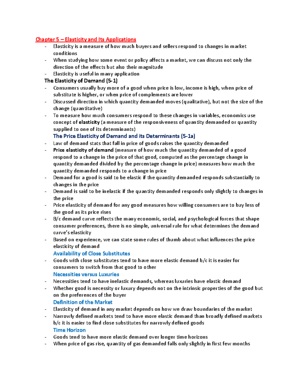 Principles Of Microeconomics Chapter 5 Notes - Chapter 5 – Elasticity ...