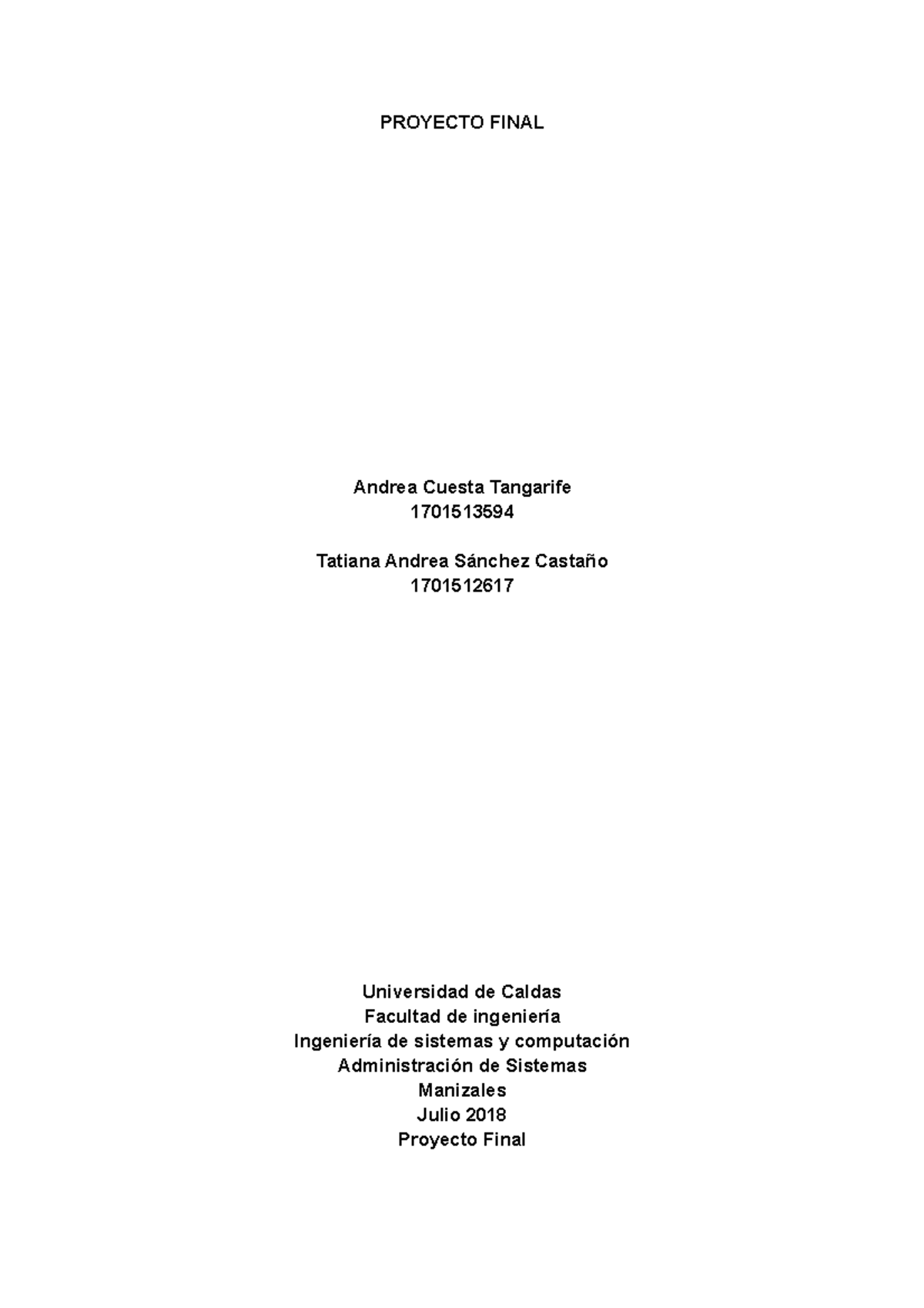 Proyecto Administración - PROYECTO FINAL Andrea Cuesta Tangarife ...