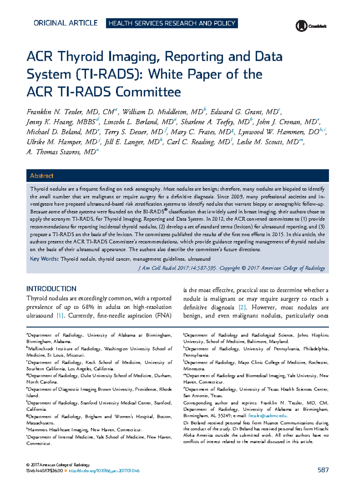 Tirads ACR - TIORIDES - ORIGINAL ARTICLE HEALTH SERVICES RESEARCH AND ...