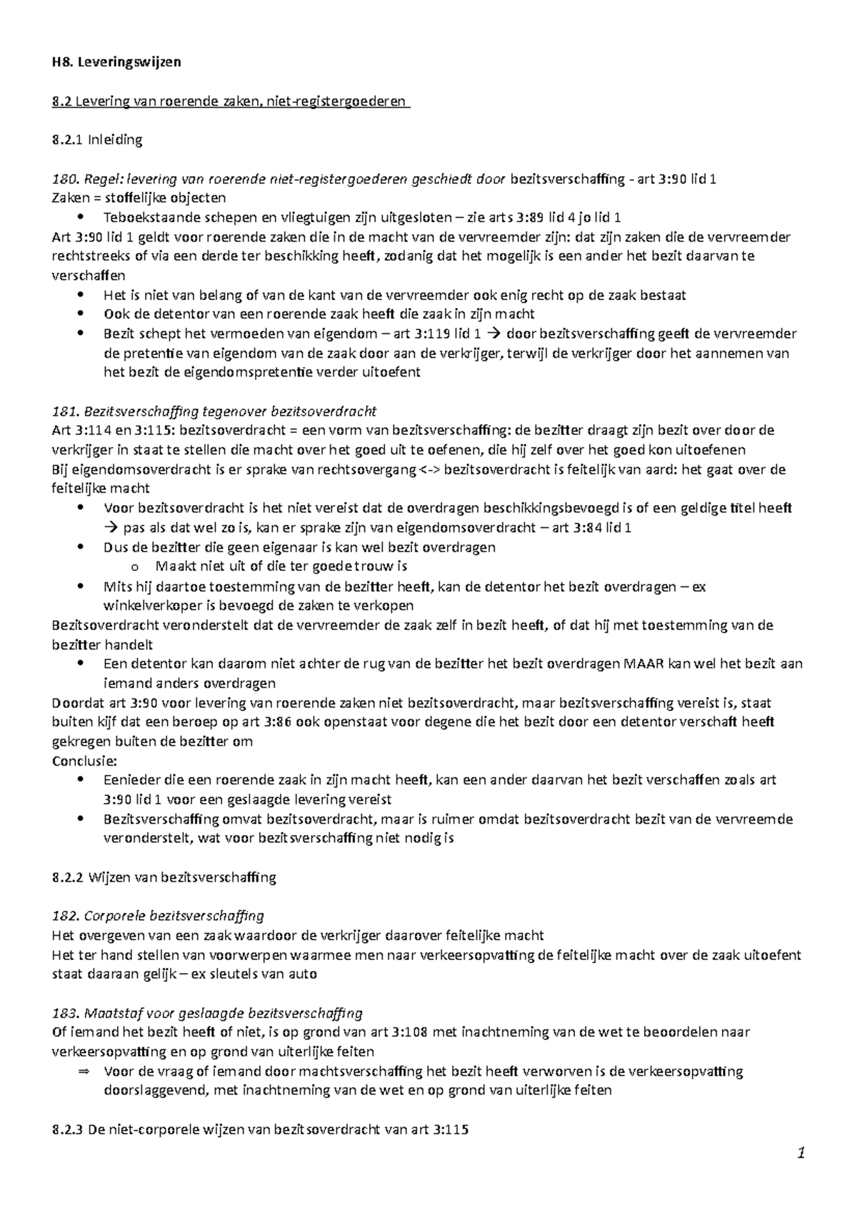 H8 Leveringswijzen 8 Levering van roerende zaken, niet