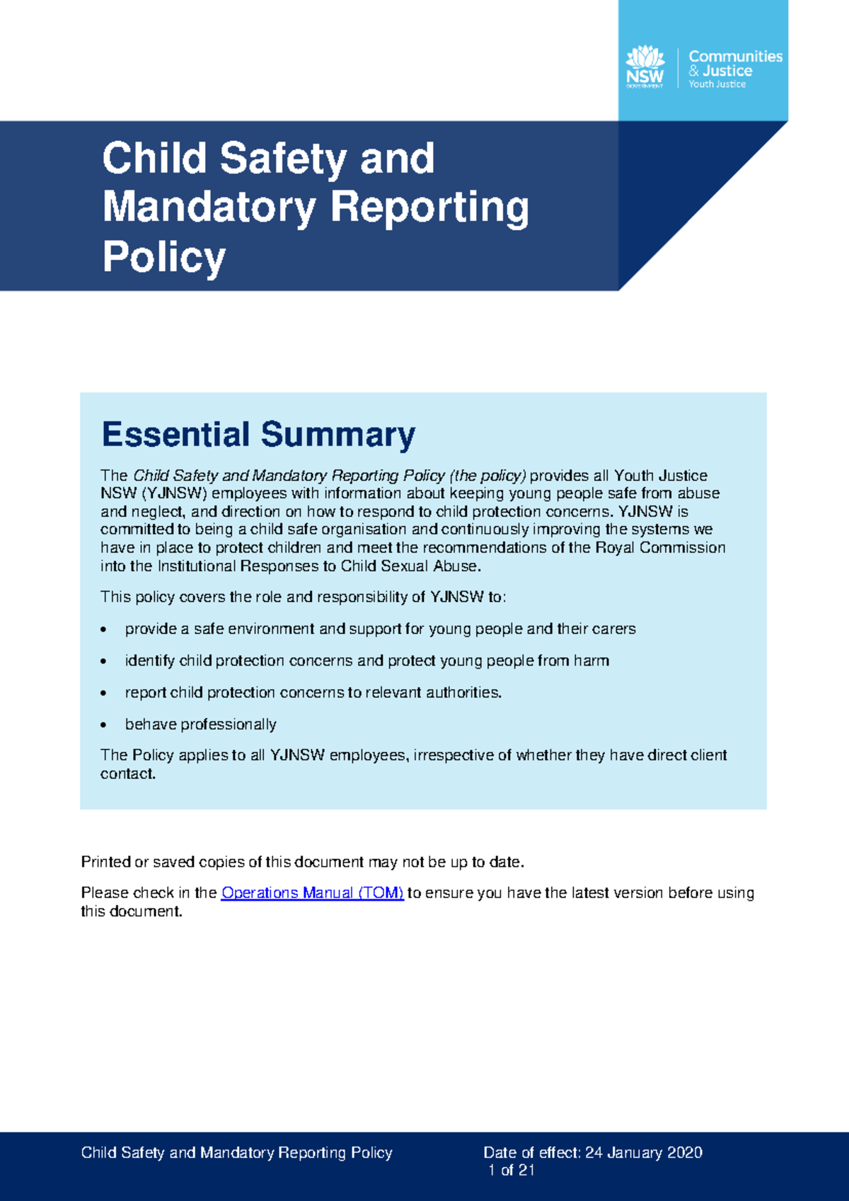 Child Safety and Mandatory Reporting Policy - Please check in the ...