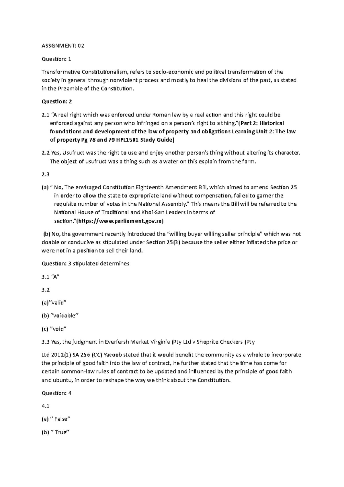 HFL1501 A2 - Assignment 02 - ASSGNMENT: 02 Question: 1 Transformative ...