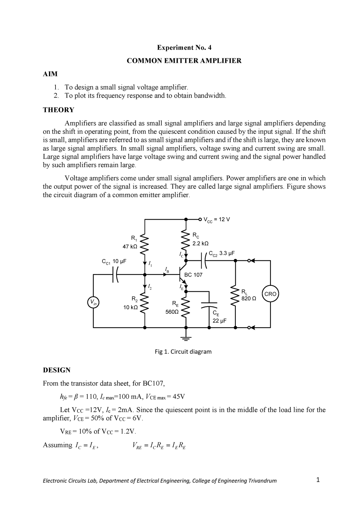 ce amplifier experiment procedure