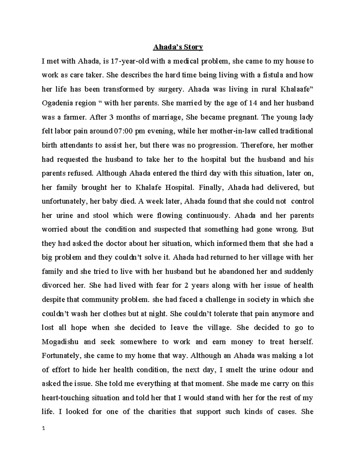Ahada - iam mohamed - Ahada’s Story I met with Ahada, is 17-year-old ...