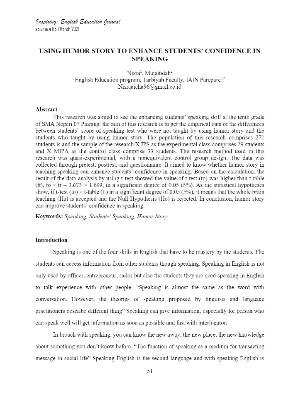 Using Humor Story To Enhance Students Speaking Skill Esol1701 Studocu