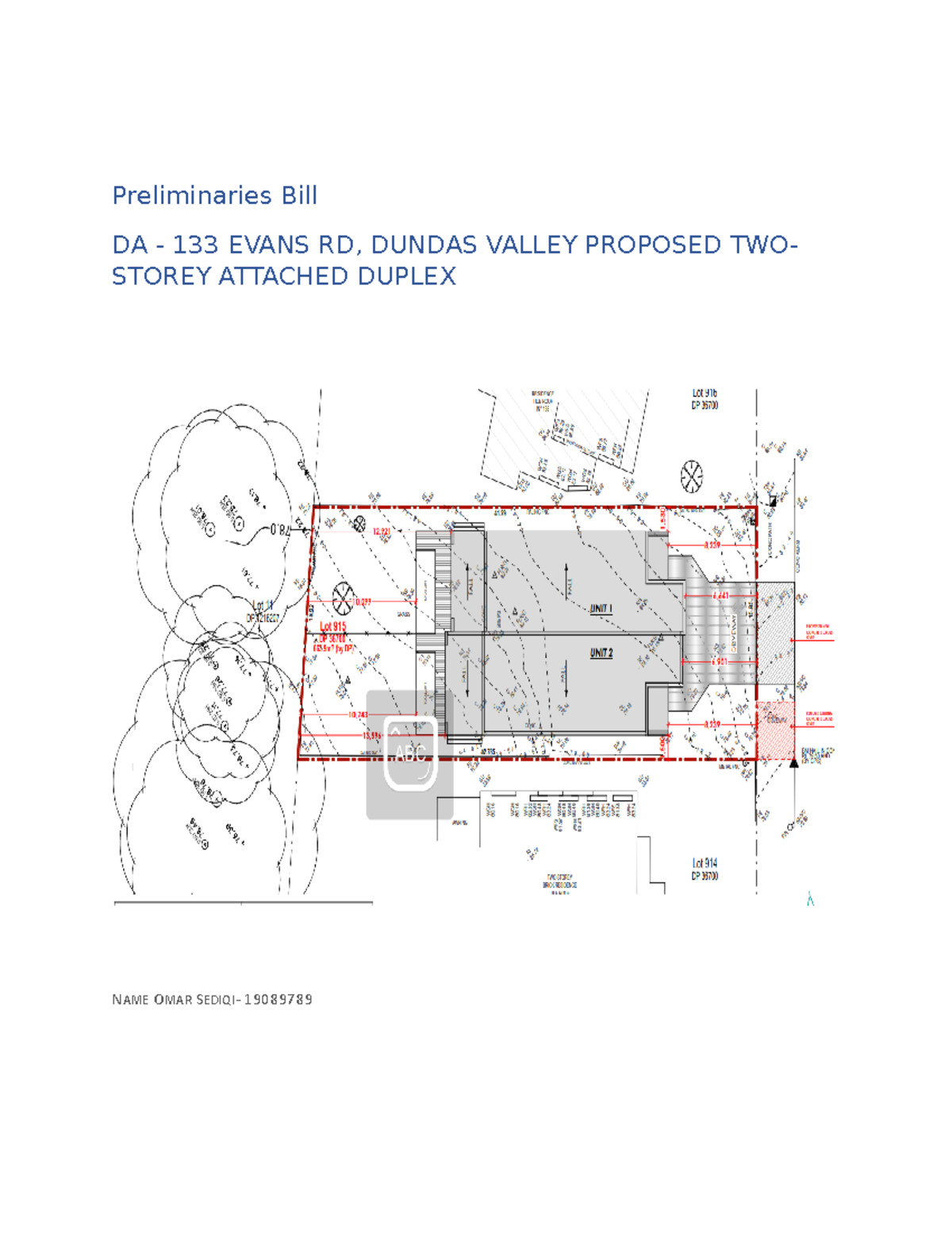 Buidling tendering assigment Preliminaries Bill DA 133 EVANS RD