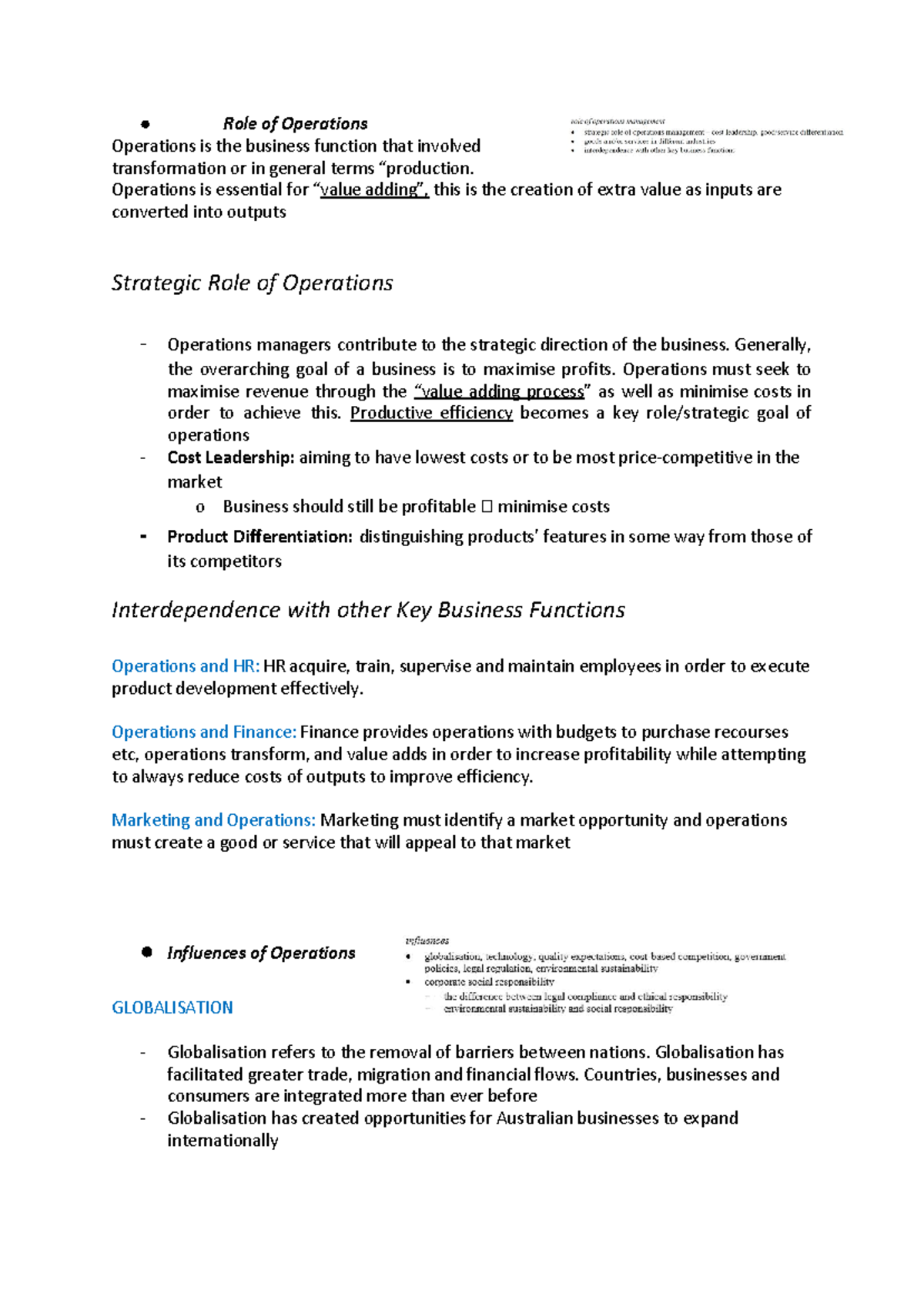 Operations HSC Study Notes - Role of Operations Operations is the ...