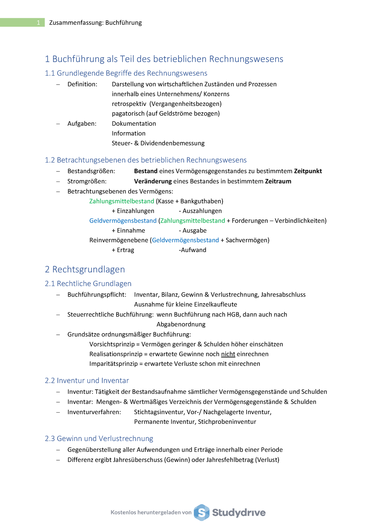 Zusammenfassung Buchführung - 1 Buchführung Als Teil Des Betrieblichen ...