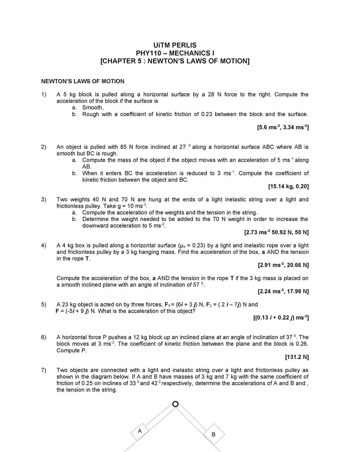 Chapter 5 Newtons Law Of Motion - A B UiTM PERLIS PHY110 – MECHANICS I ...