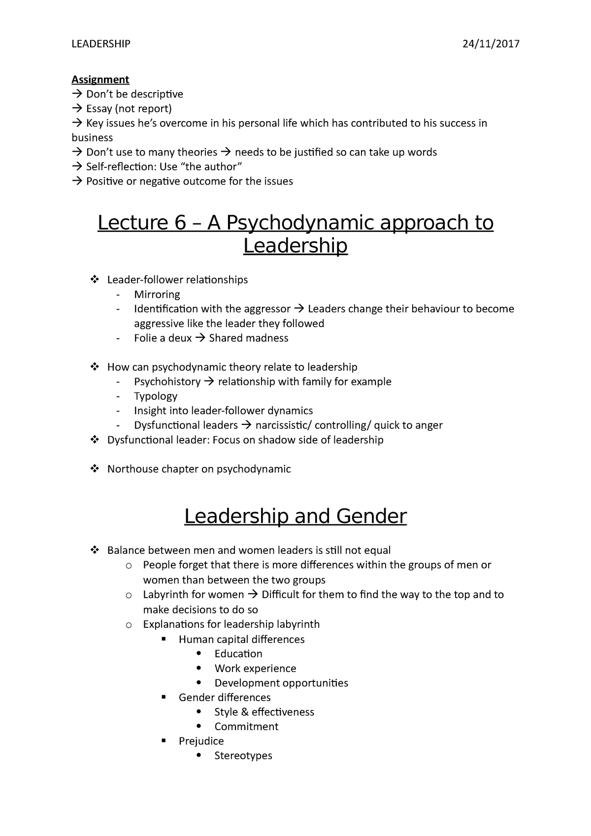 psychodynamic leadership theory
