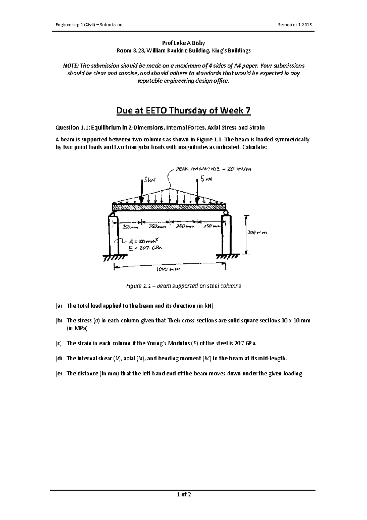 Civil - Assignment - Engineering 1 (Civil) – Submission Semester 1 2013 ...