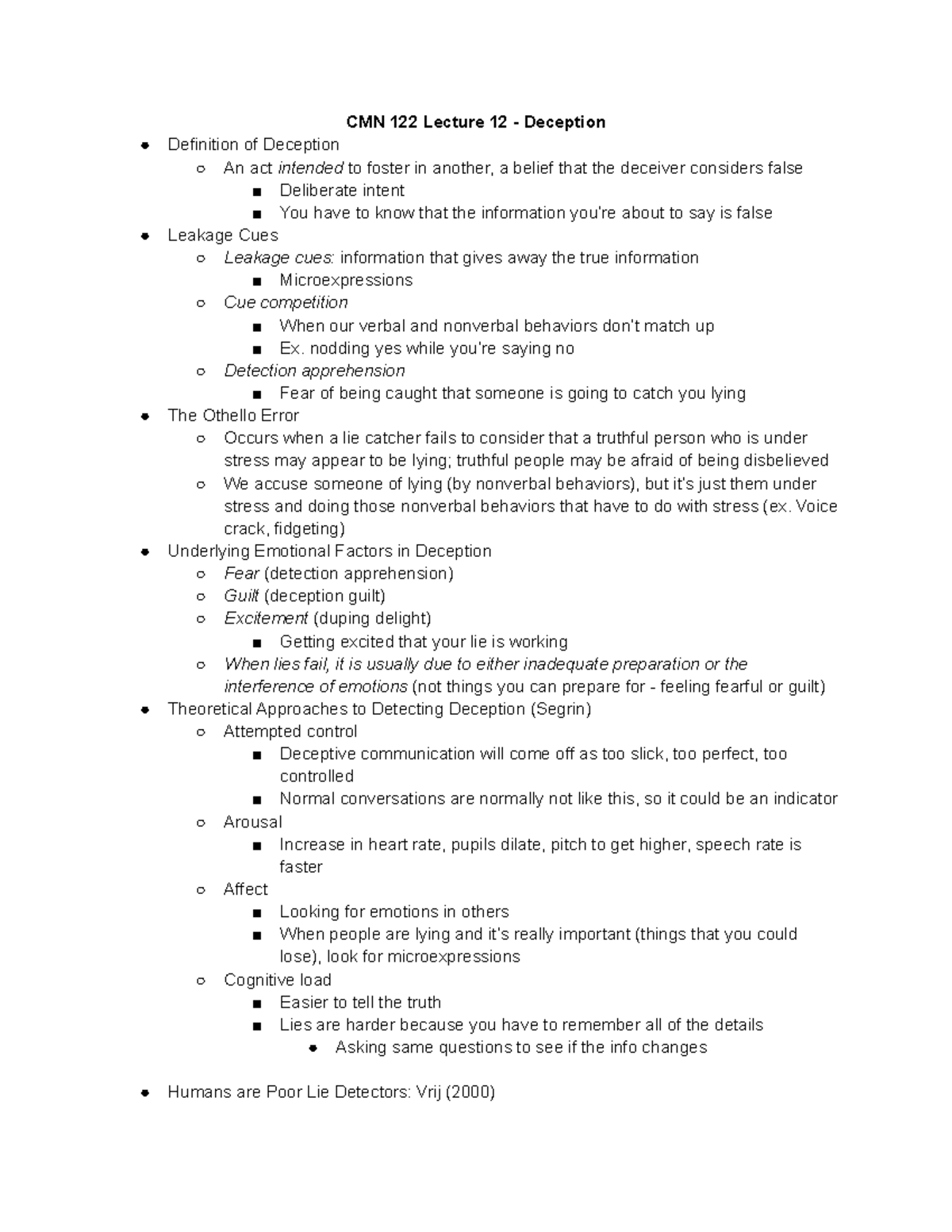 Lecture 12 Deception CMN 122 Lecture 12 Deception Definition of