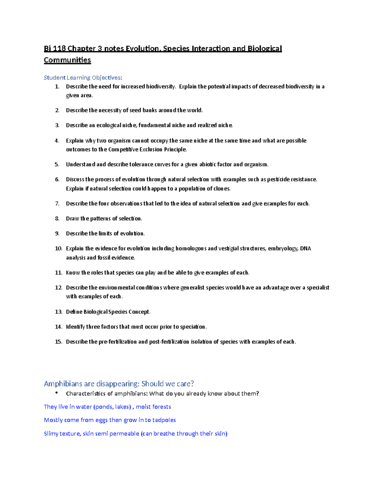Bi 118 - Chapter 3 notes - Bi 118 Chapter 3 notes Evolu5on, Species ...