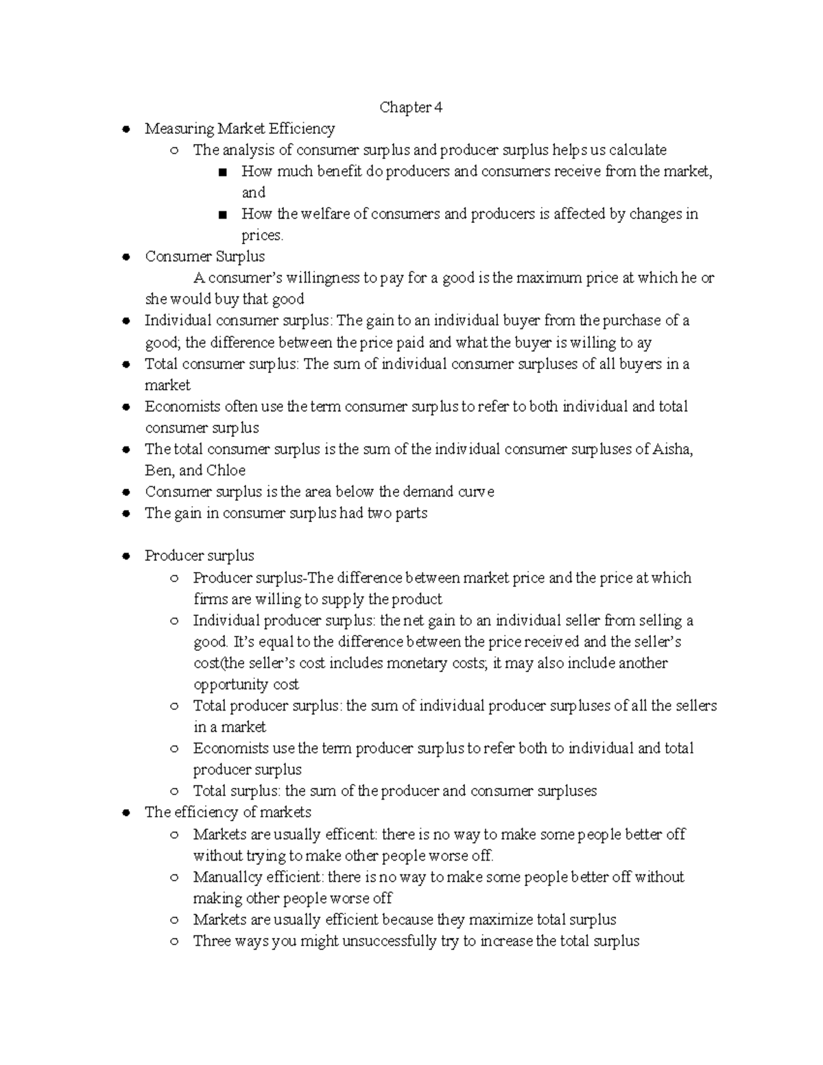 Notes On Chapter 4, Microeconomics - Chapter 4 Measuring Market ...