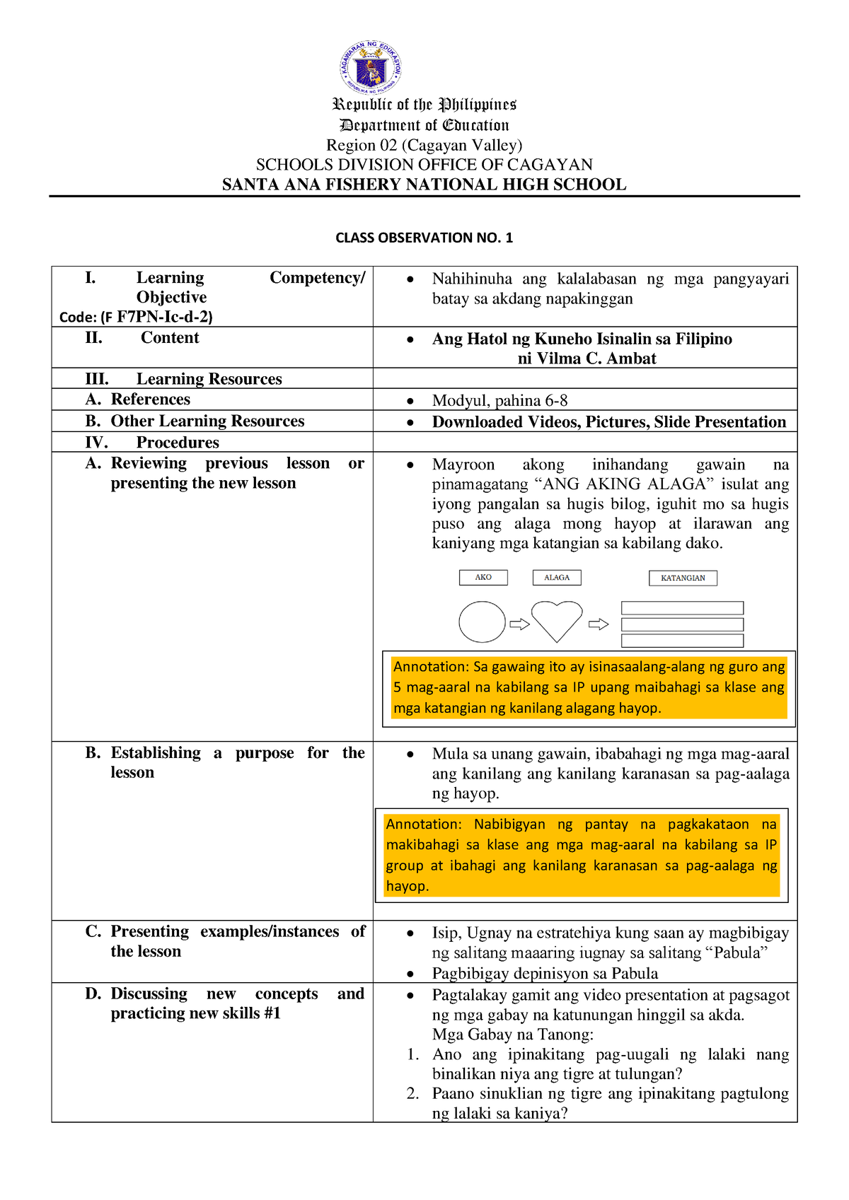 Ang Hatol Ng Kuneho Obj 10 Republic Of The Philippines Department Of Education Region 02