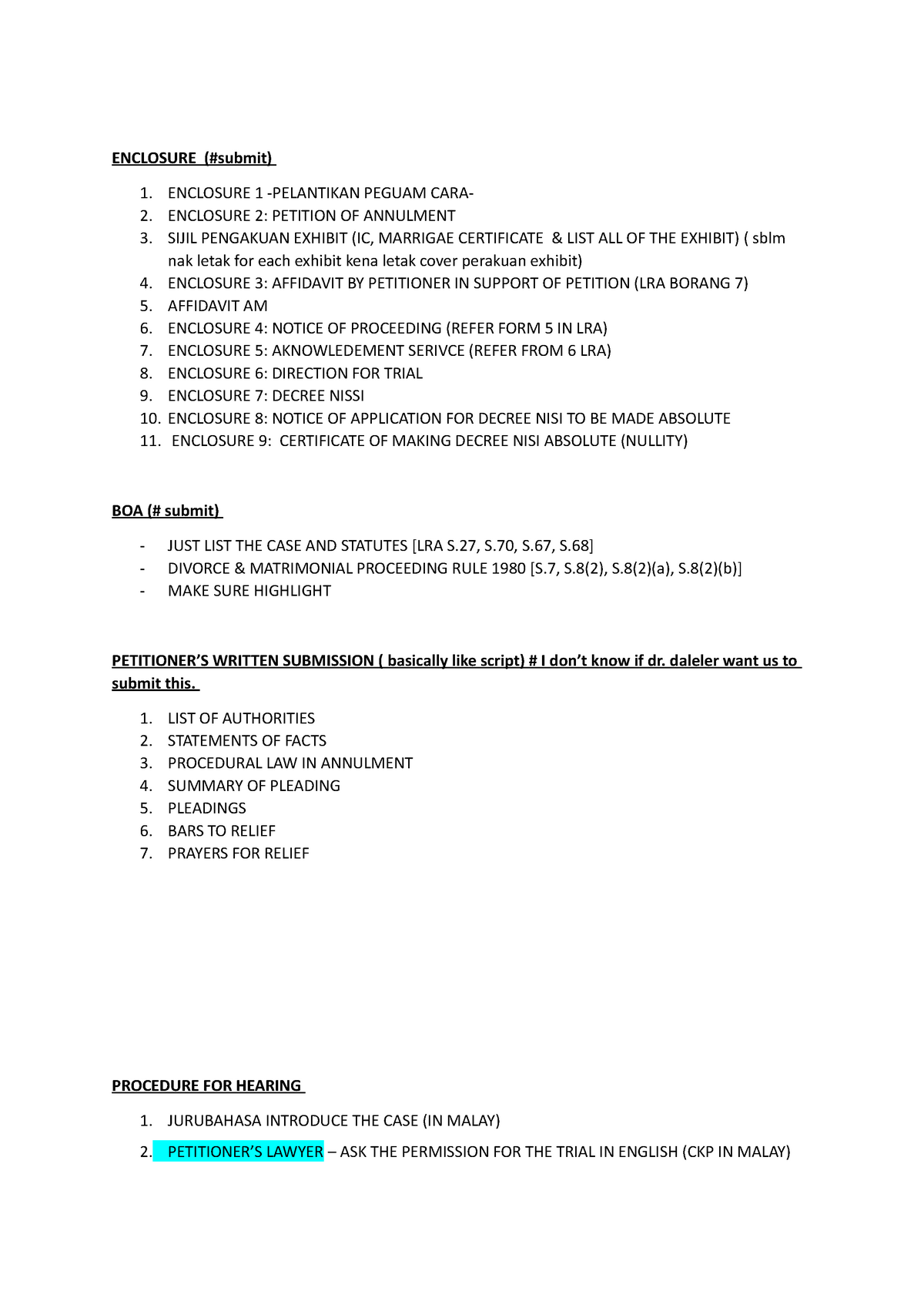 Procedure and step in preparing for Family Hearing - Law - LAW224 