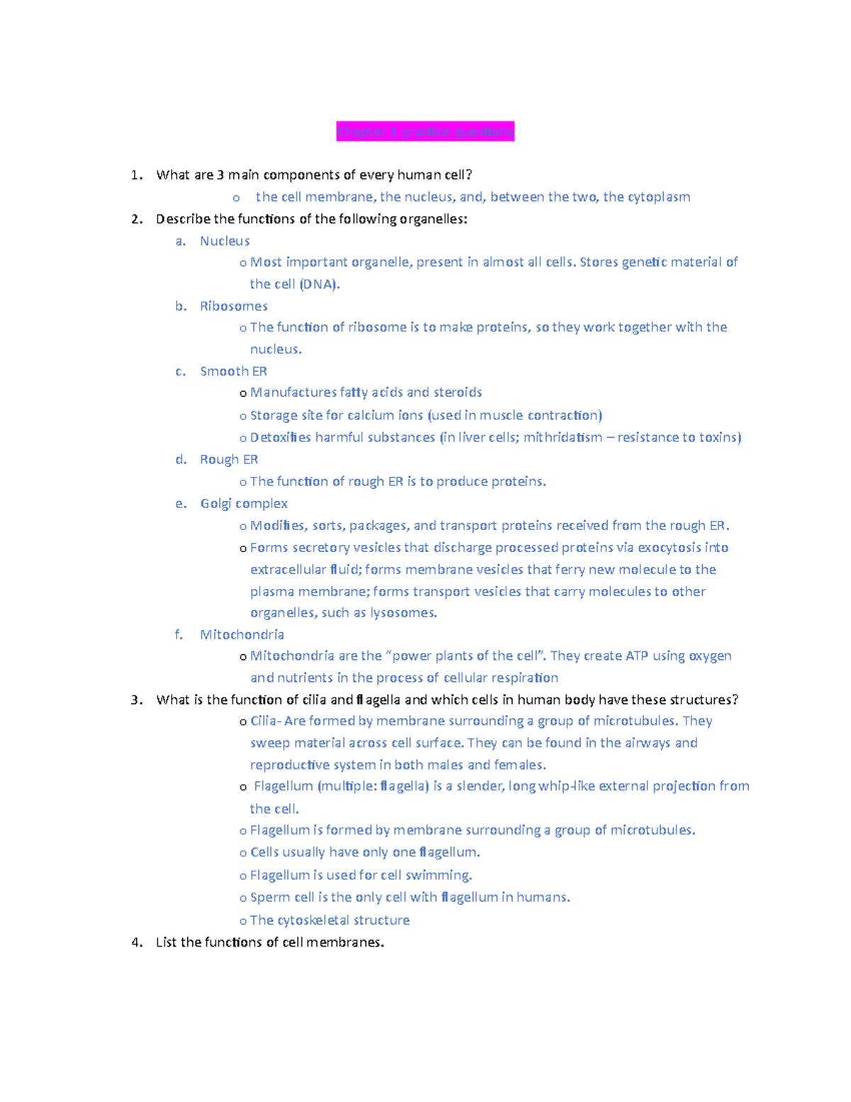 BIO2401 Ch3 Cells Study Guide - BIOL 2301 - San Jac - Studocu