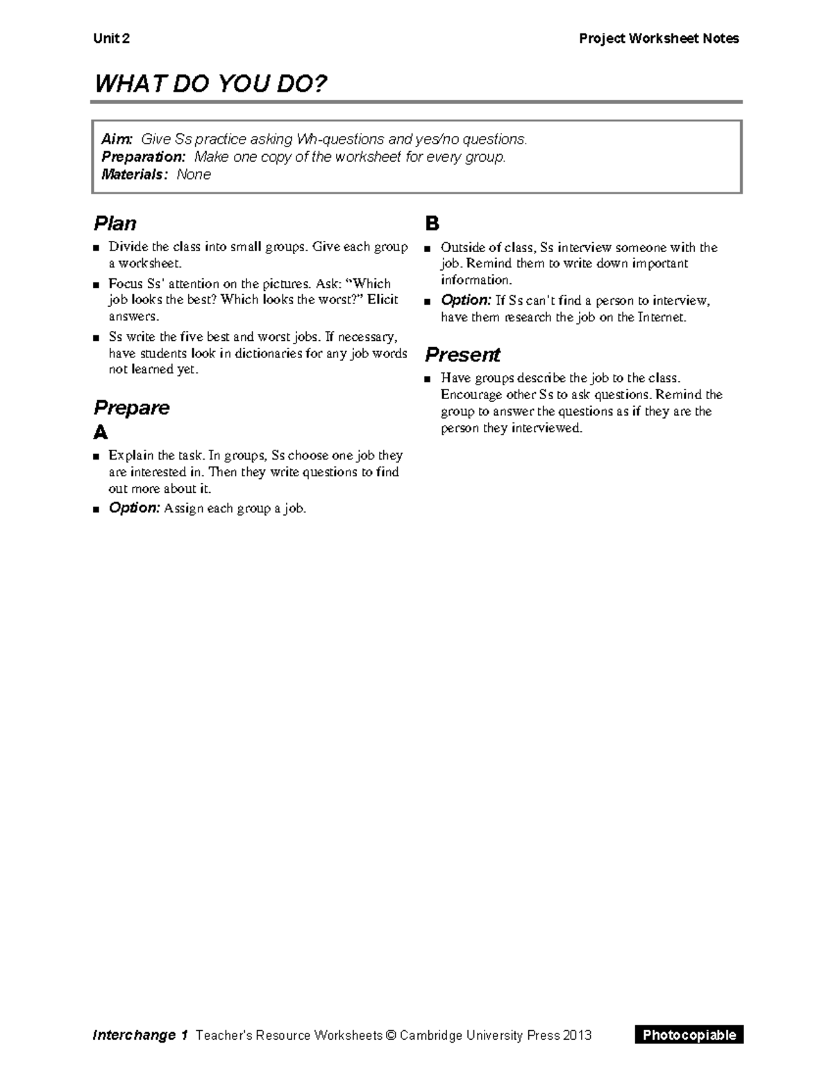 Interchange 4th Ed level 1 Unit02 Project Worksheet - Unit 2 Project ...