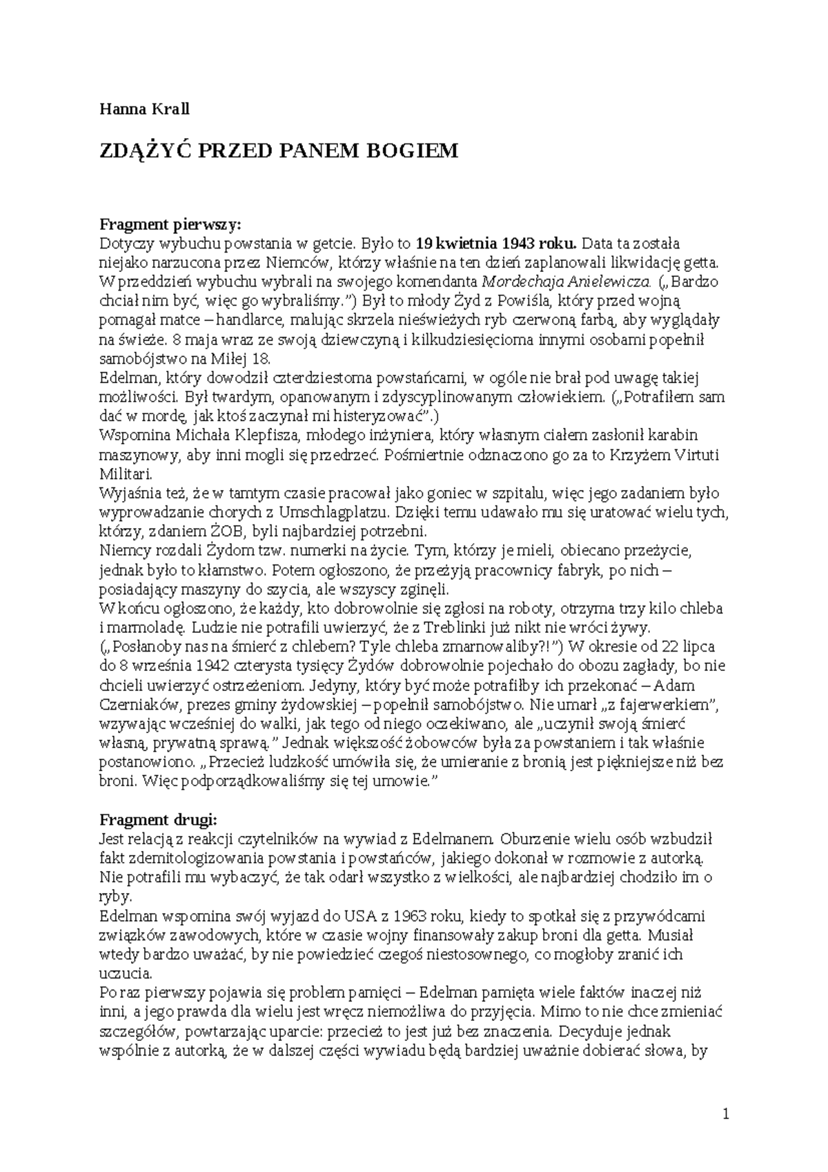 Zdążyć Przed Panem Bogiem Pytania I Odpowiedzi www.studocu.com