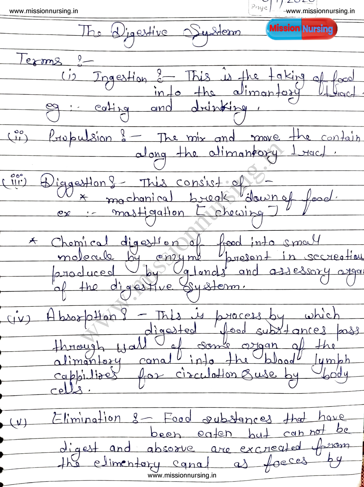 Digestive System Hand Written Notes - Pnye Th: Da Adiva Usdenn Lexm In 