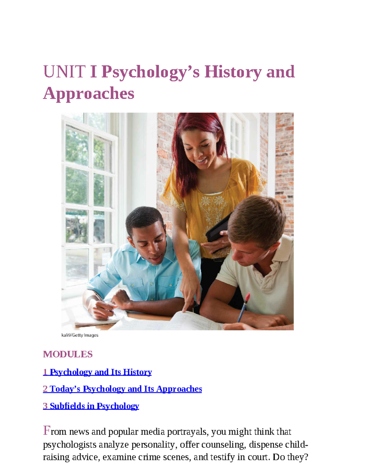 Unit One AP Psych PDF - UNIT I Psychology’s History And Approaches ...