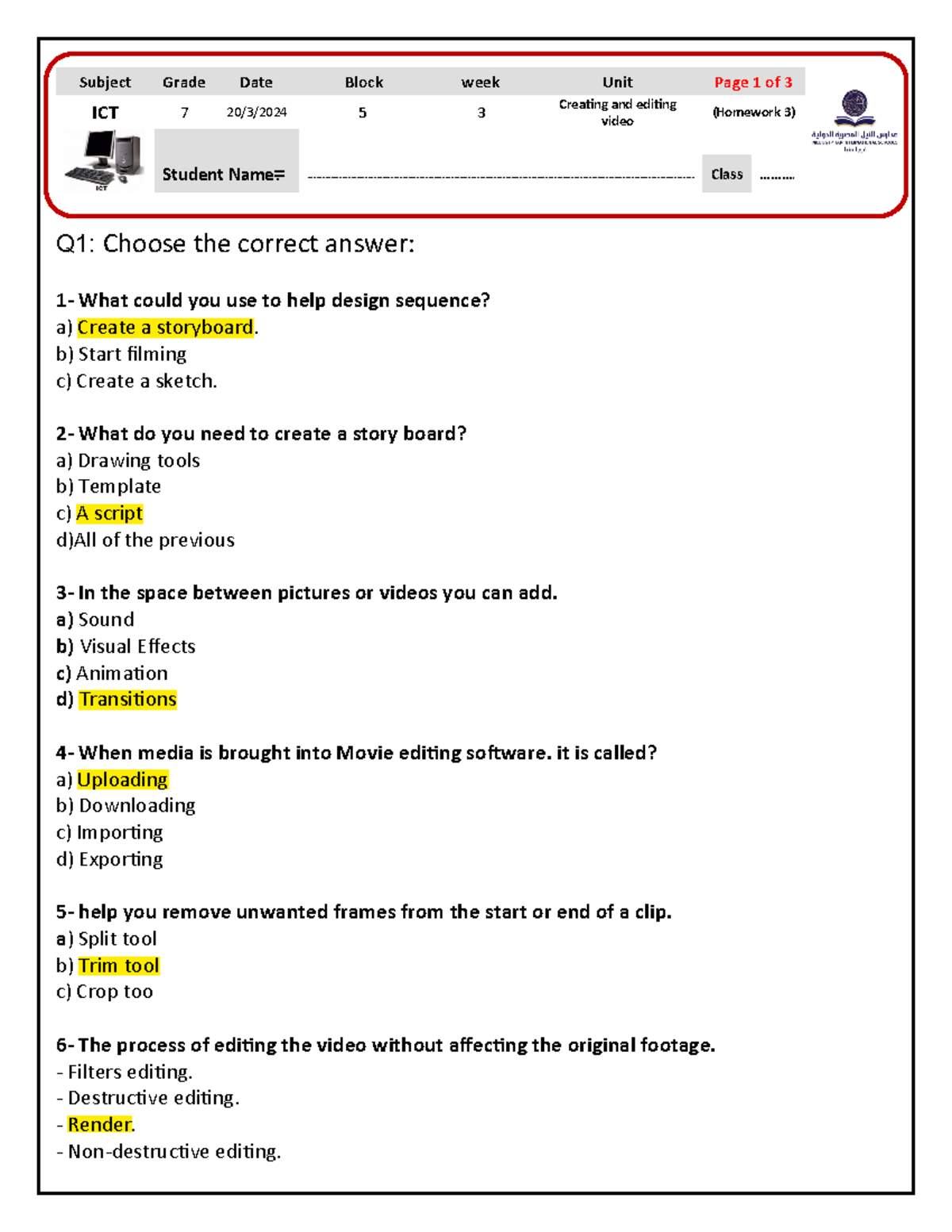 ICT G7 B5 HW3 - snbggbs - Subject Grade Date Block week Unit Page 1 of ...