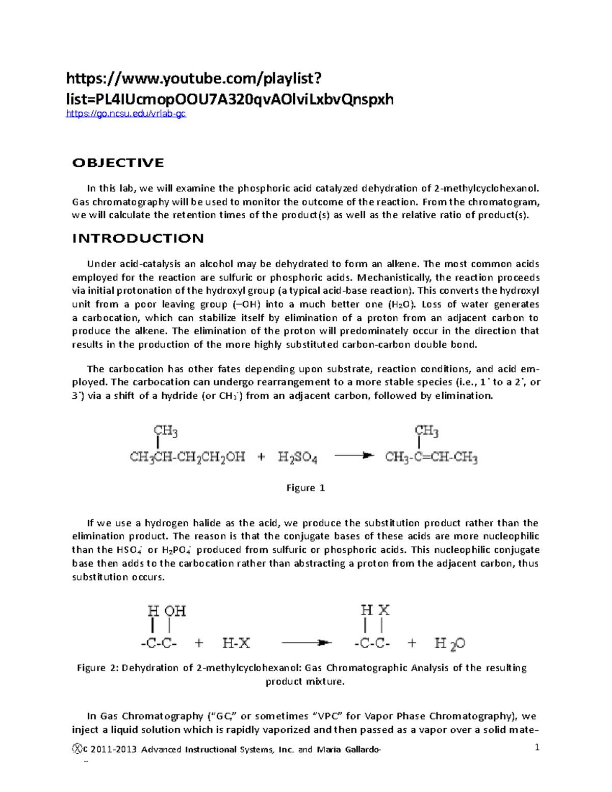 Gas chromatography of alcohol lab Ⓧ c 20112013 Adv anced