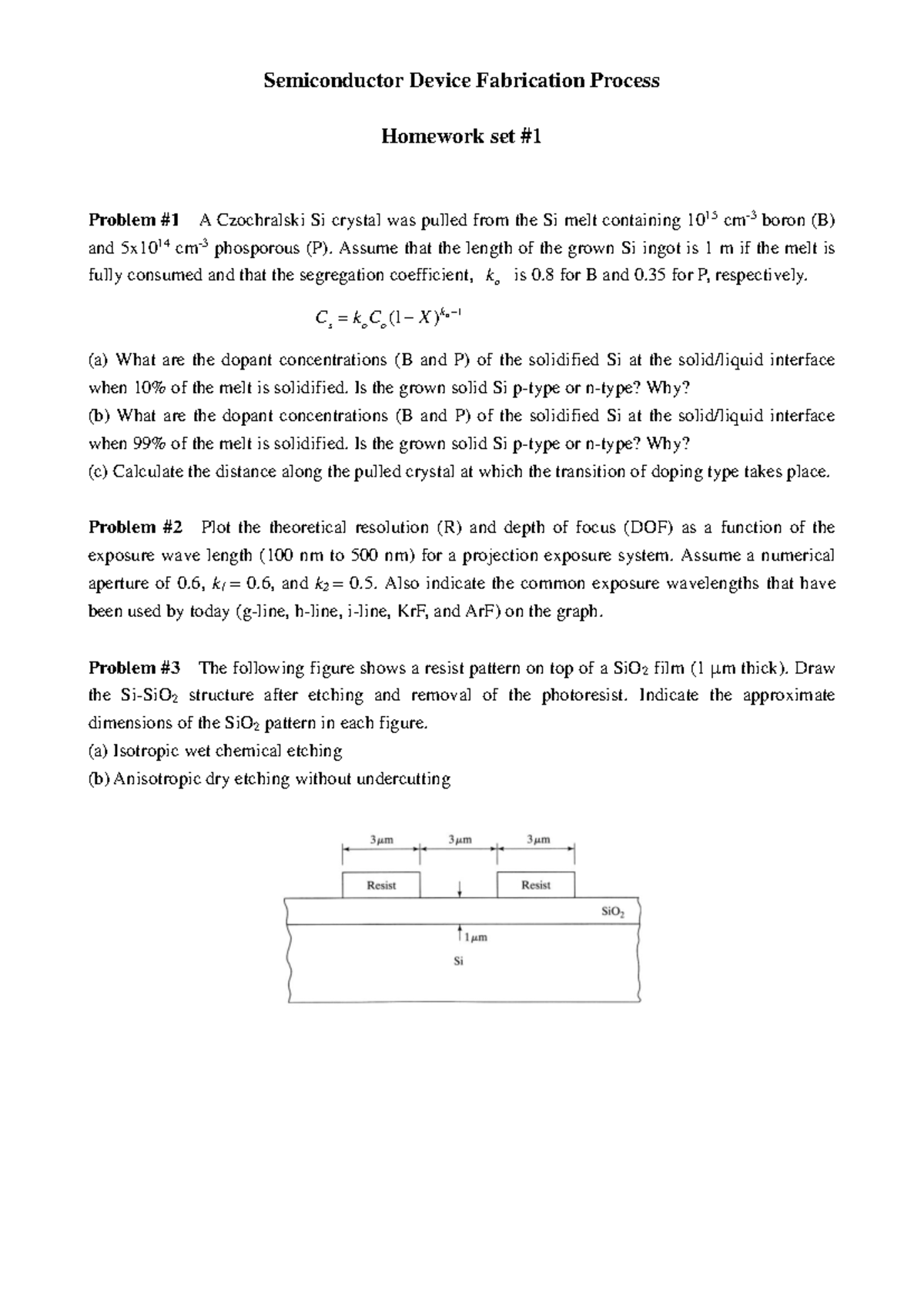 반도체공정 Problem set 1 1 ( 1 ) − = − o k Cs koCo X Semiconductor Device