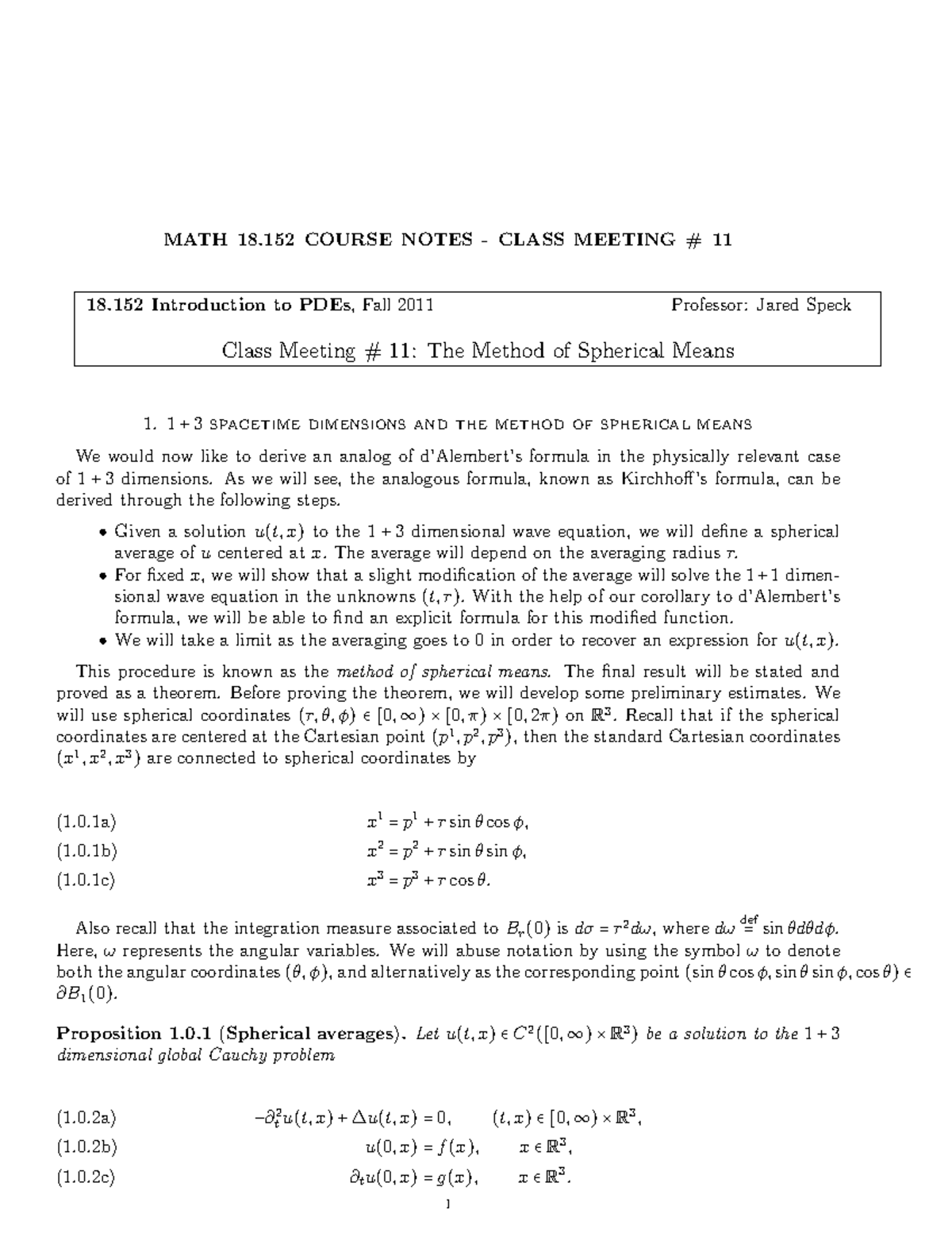 P.D.E Lamar University MATH 4302 F11 lecture 11 MATH 18 COURSE NOTES