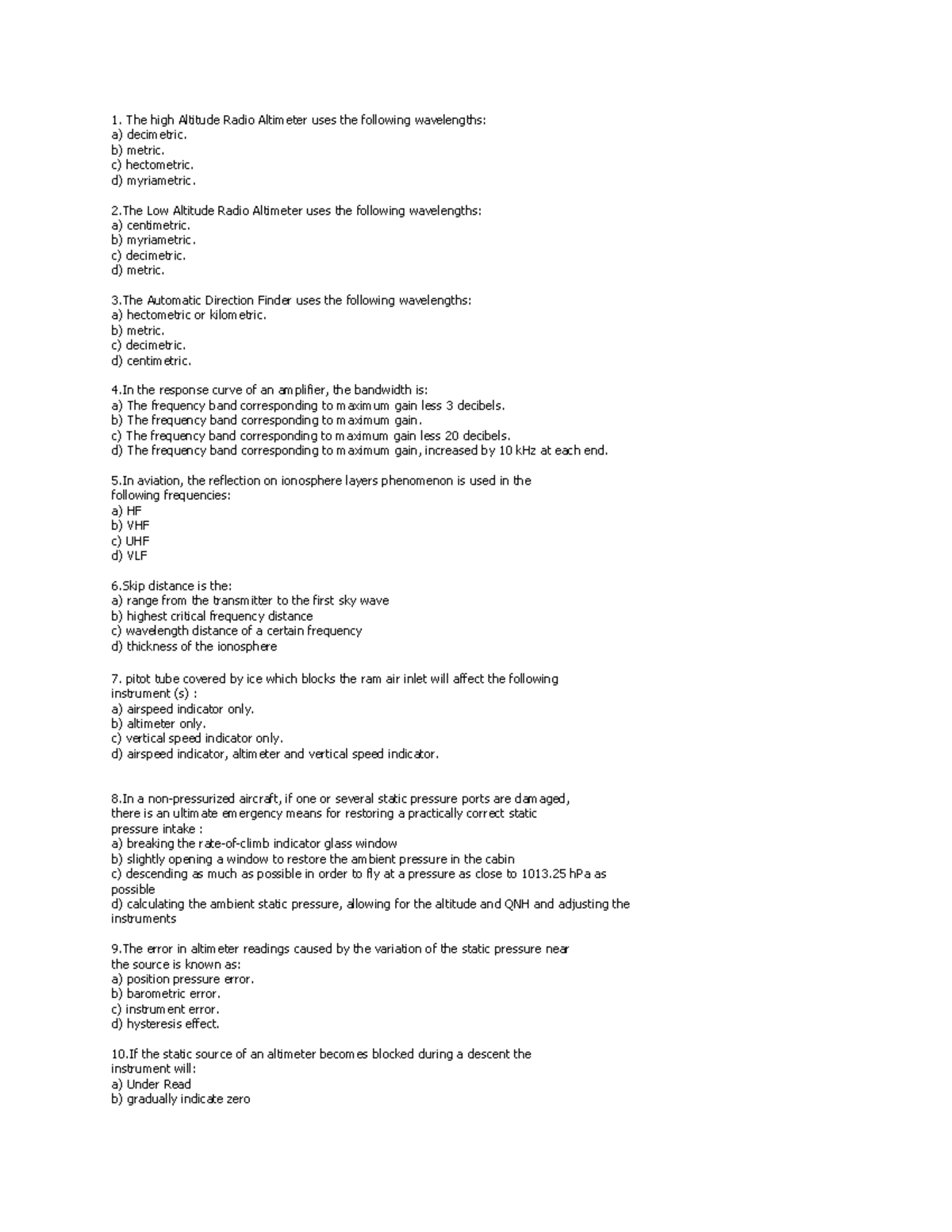 Radio navigation practice questions - The high Altitude Radio Altimeter ...