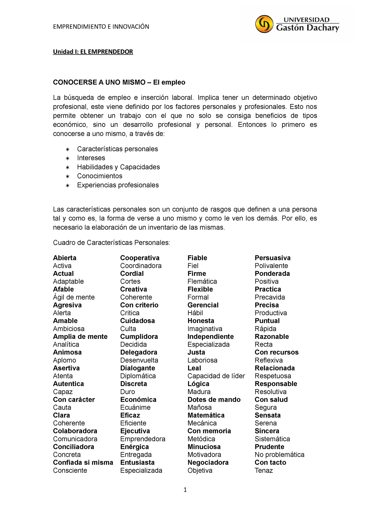 01 - Conocerse A UNO Mismo - Unidad I: EL EMPRENDEDOR CONOCERSE A UNO ...