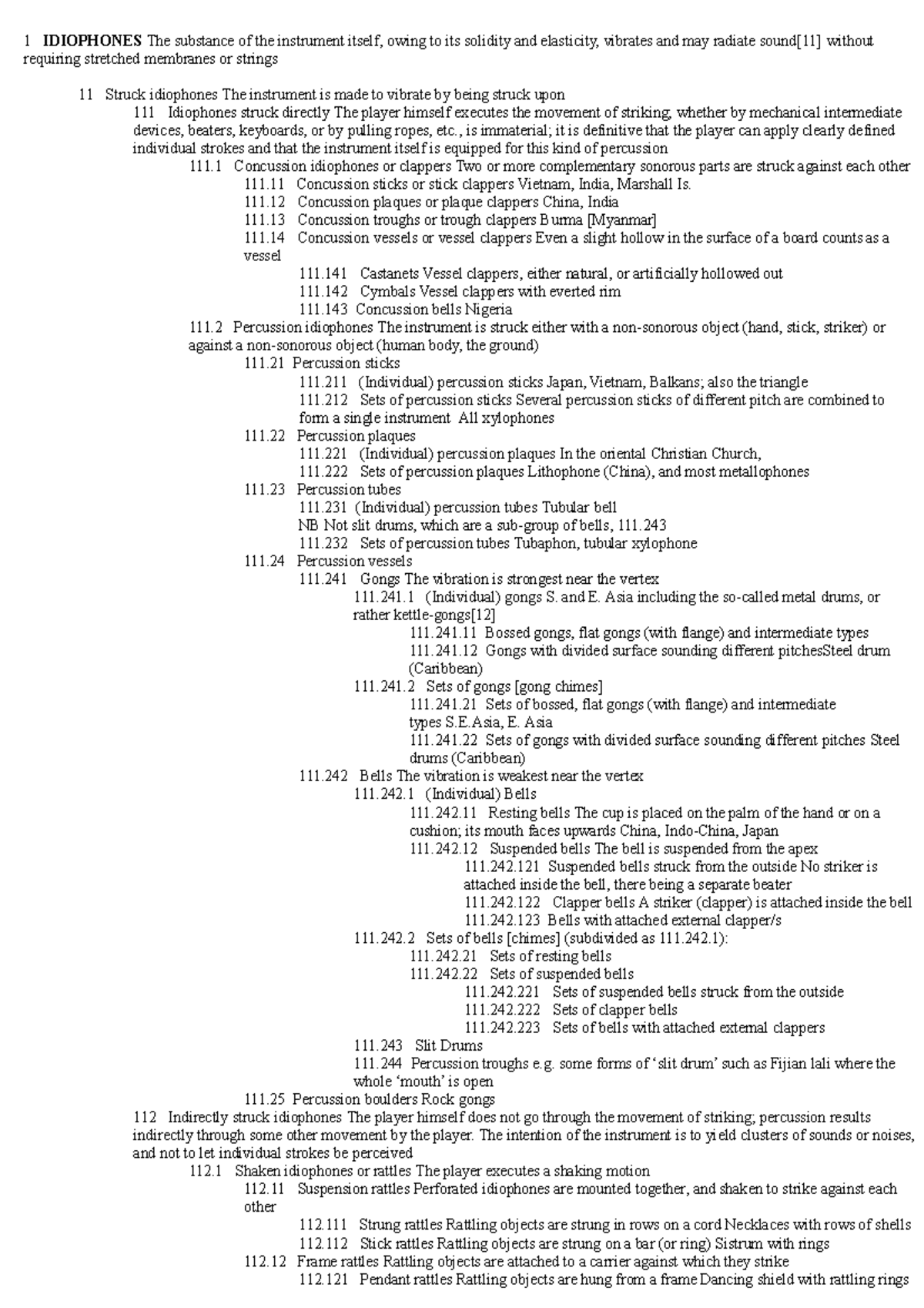HornbostelSachs Classification of Musical Instruments 1 IDIOPHONES