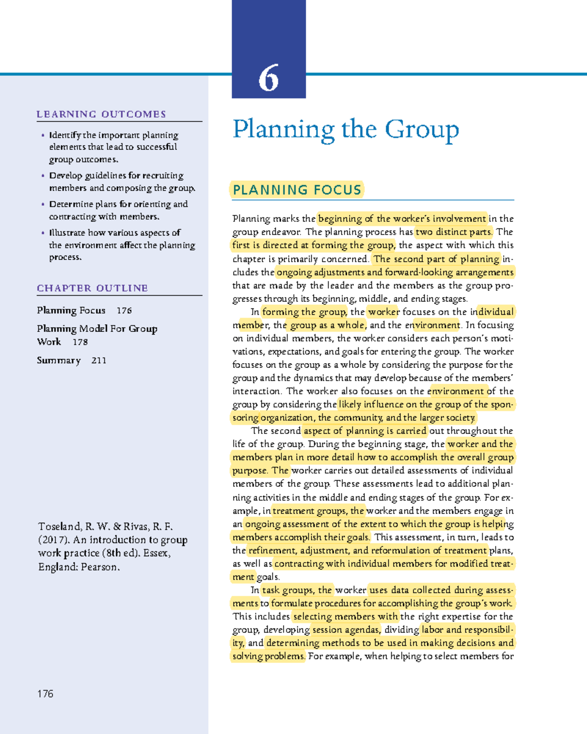 Toseland - Ch 6 planning the group - 176 planning fOcus Planning marks ...